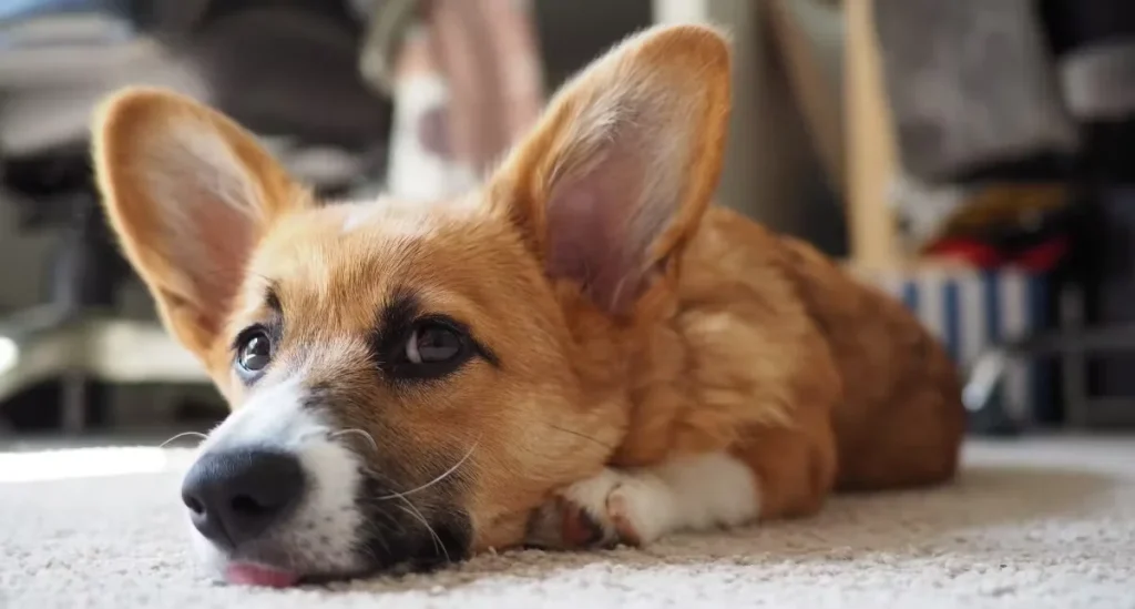 Corgi resting comfortably at home