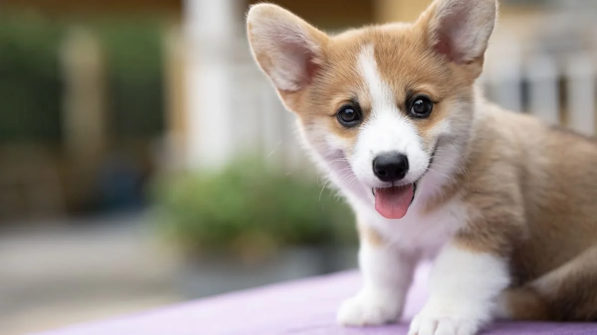 Corgi puppy looking toward the camera